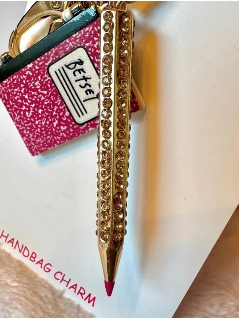 Betsey Johnson Gold Notebook & Pen Key Charm 🆕